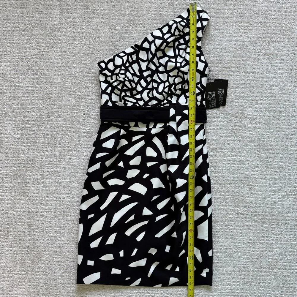NWT ETCETERA | One Shoulder Black & White Silk Dress Sz 8 - Picture 5 of 7